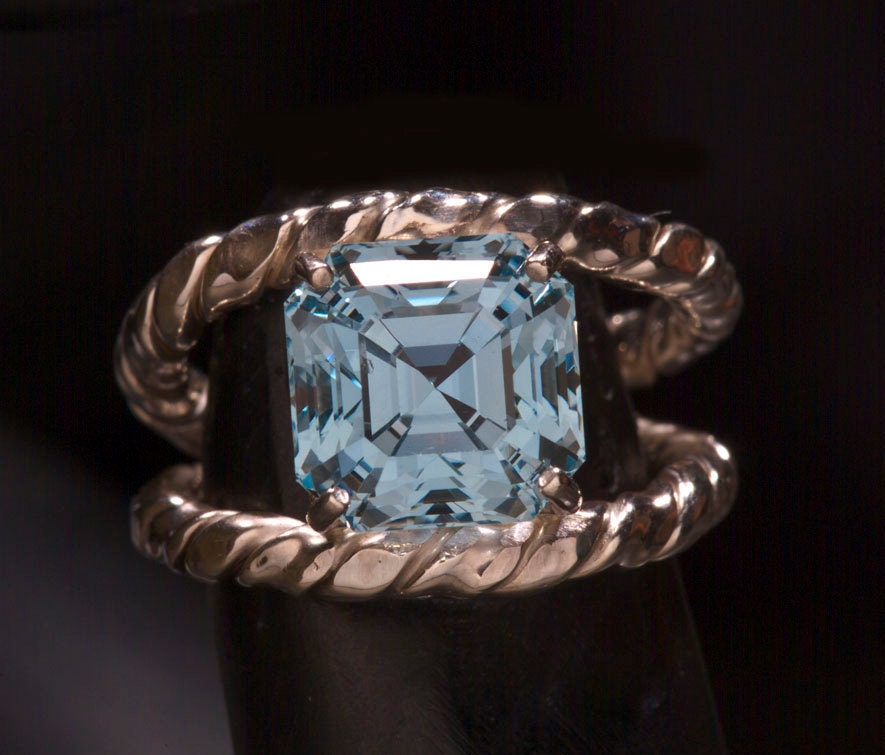 Swiss Blue Topaz Asscher Cut Color Engagement Ring