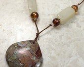 Nursing Necklace with Relaxing Jasper in Pale Blue and Brown Breastfeeding Baby Wearing