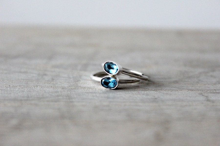 Sterling Silver Hoop Earrings with Beautiful Blue Topaz Precious Stones
