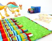Travel toy for kids - large crayon wallet - crayon bag - Dino Patch