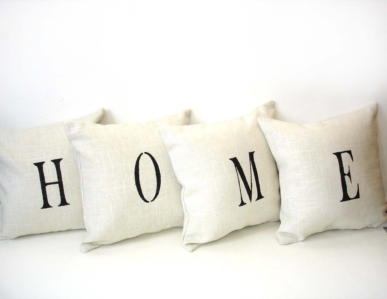 Home pillows linen stenciled modern simple black on white unique contemporary, personalized made to order