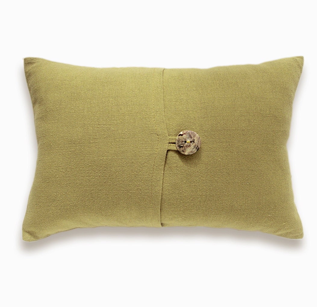 Hand Dyed Mustard Yellow Linen Lumbar Pillow Cover 12 x 18 inch Shell Button ANDREA DESIGN