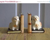 Vintage Dog Bookends 1950s Ceramic Dog Animal Bookends Shabby Chic Cottage Style Made In Japan