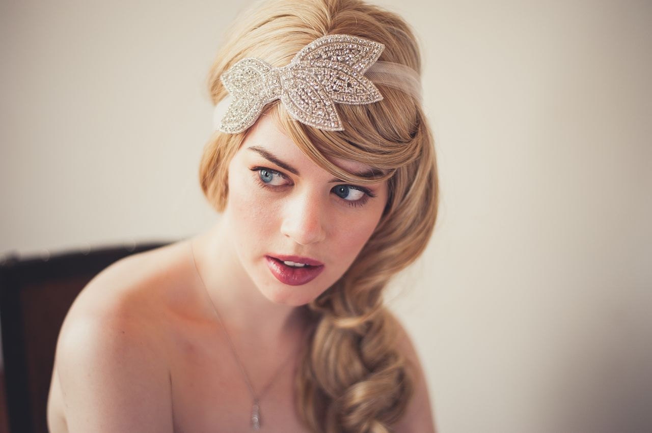 Bridal Rhinestone Headband - Tulle Bow Headpiece