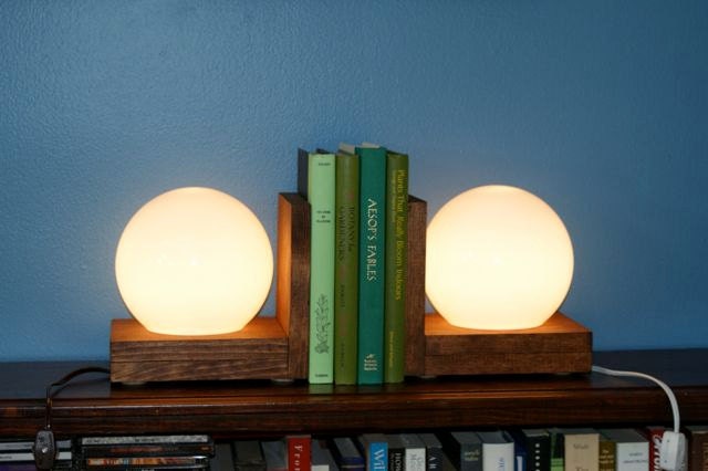 Lamp Bookends Wood Wooden Book Ends Night Light Unusual Bookshelf Library Shelf Lighting Lamps