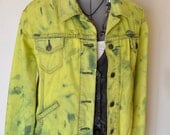 Lemon Lime Denim JACKET - Hand Dyed Chartreuse Upcycled Levi's Denim Jacket - Womens Size Medium (44" chest)