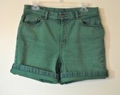 Vintage Denim SHORTS - Hand Dyed Shamrock Green Urban Style Denim High Waist Vintage Ralph Lauren Brand Shorts - Size 8 (32" Waist)
