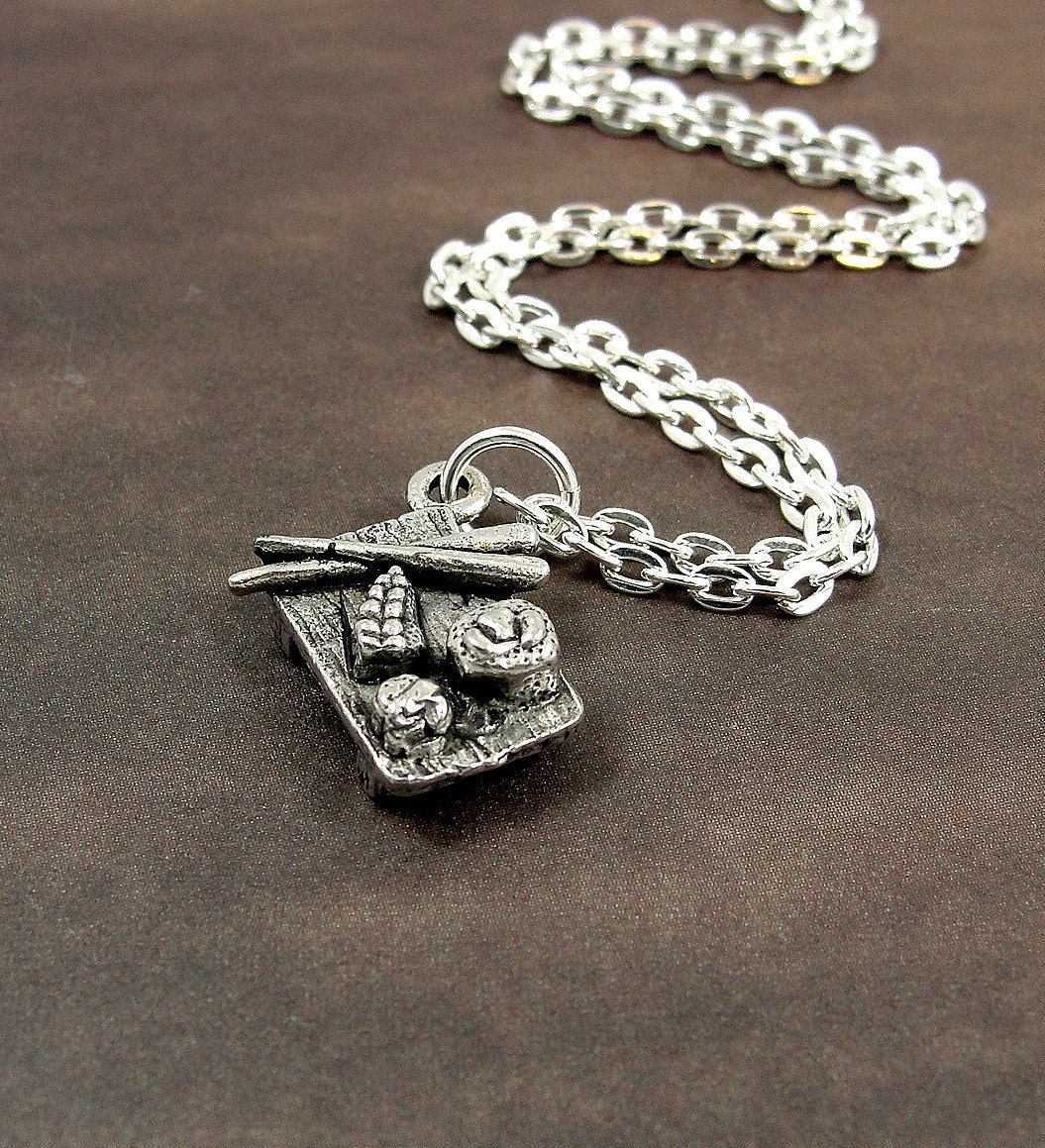 Sushi Necklace, Silver Sushi Charm on a Silver Cable Chain