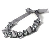 Grey Oversized Pearl and Ribbon Necklace