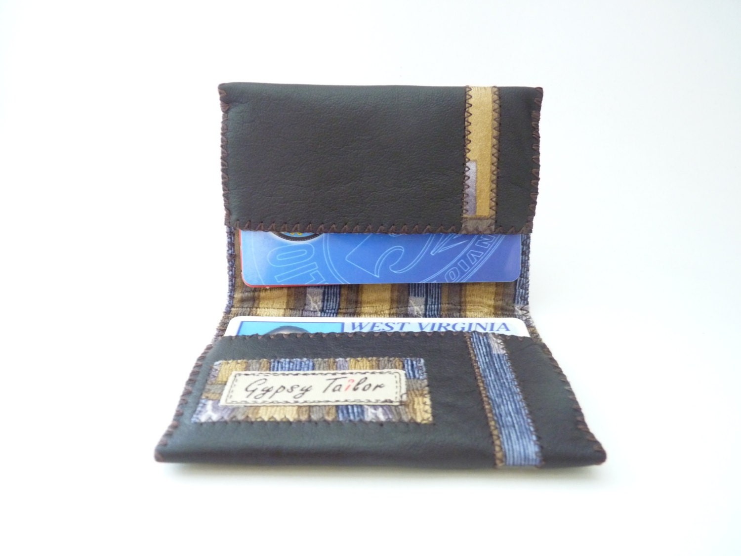 Ready to Ship / Brown Leather and Recycled Necktie --The Hubby Wallet--