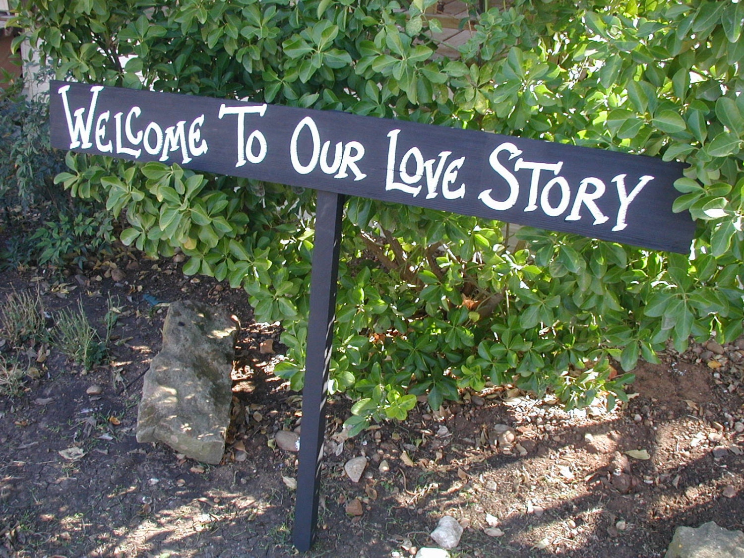 Black Rustic Wood Wedding Sign on Stake Welcome to Our Love Story Barn Wood