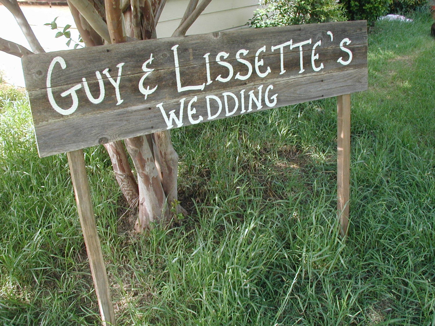 Extra Large Personalized Name Wedding Sign on Two Stakes Barn Wood Rustic Customized