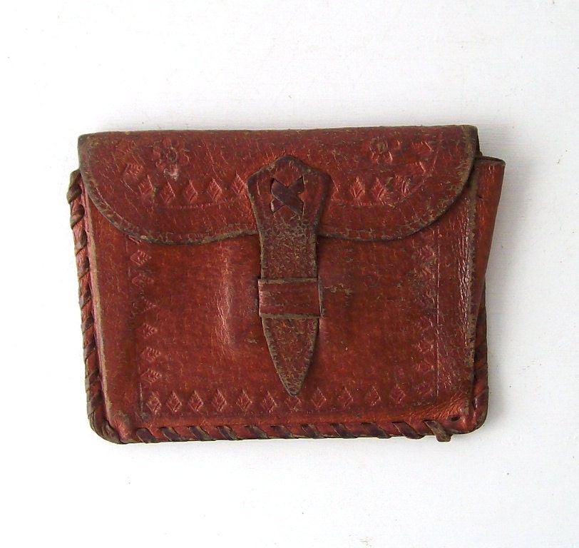 vintage brown leather change purse bohemian boho tribal accessories accessories womens ladies retro mid century modern