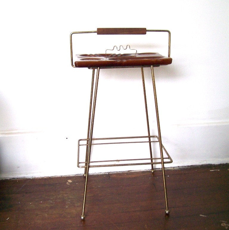 vintage mid century modern stand ashtray standing atomic retro metal ceramic pottery home decor  decorative brown gold mccoy