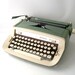 vintage royal sabre manual typewriter with case mint green cream woodgrain retro mid century modern home decor office