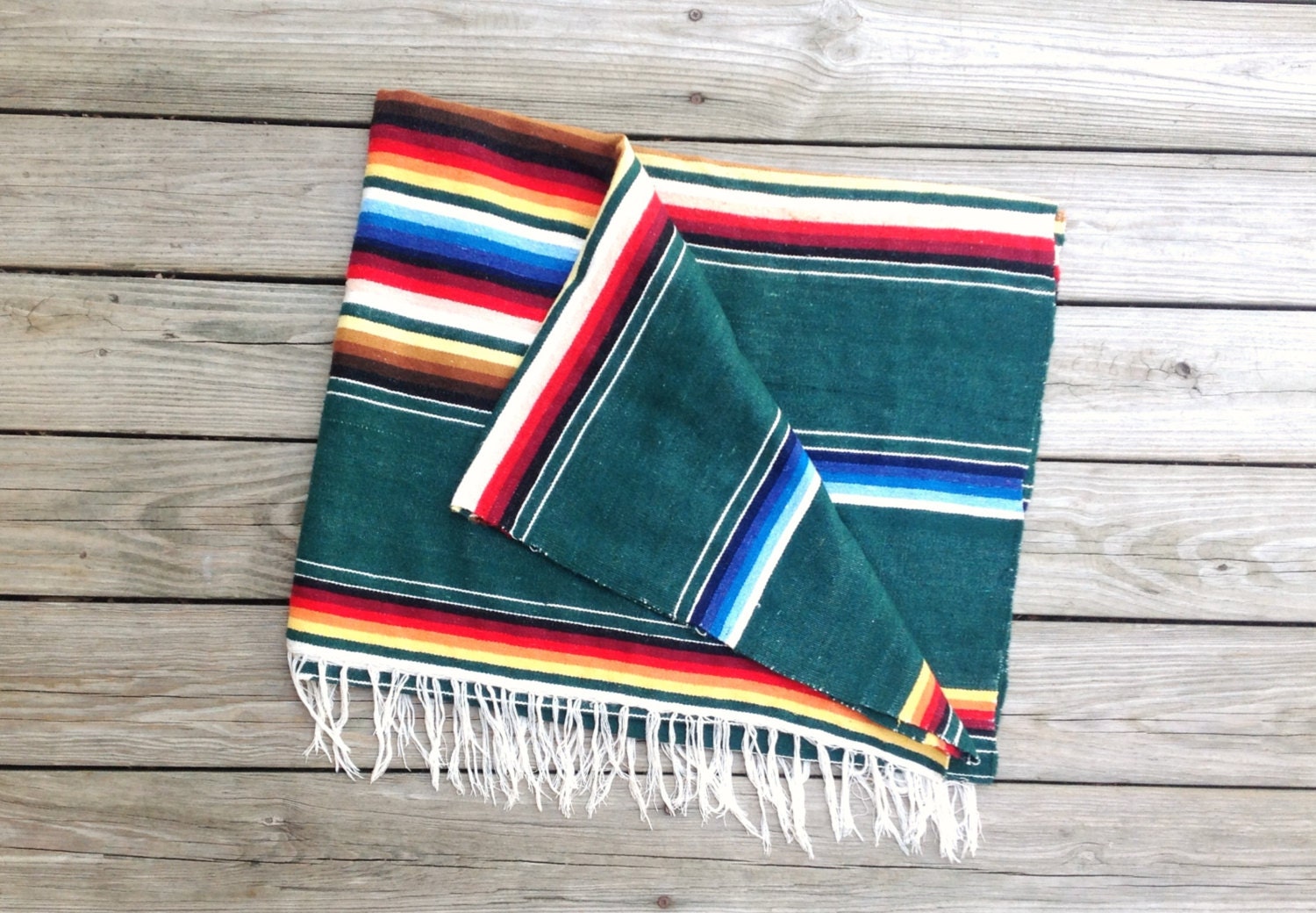 Vintage Mexican Serape Stripe Blanket //  Tablecloth //  Throw Rug