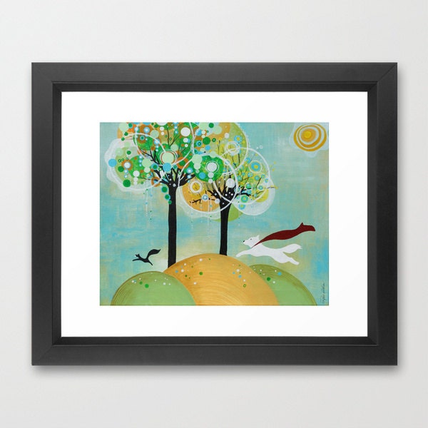 Summer Dog Painting Artist Signed Framed Nature Squirrel Patrol Pets Sunshine Trees Woodland Animals Circles Etsy Kids Home Decor Happiness