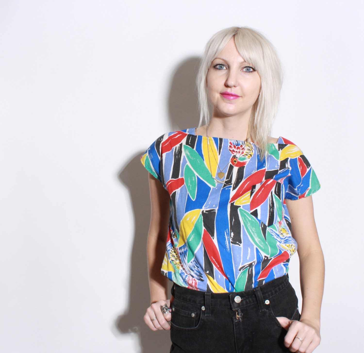 80s 90s Tropical Bird Top Shirt