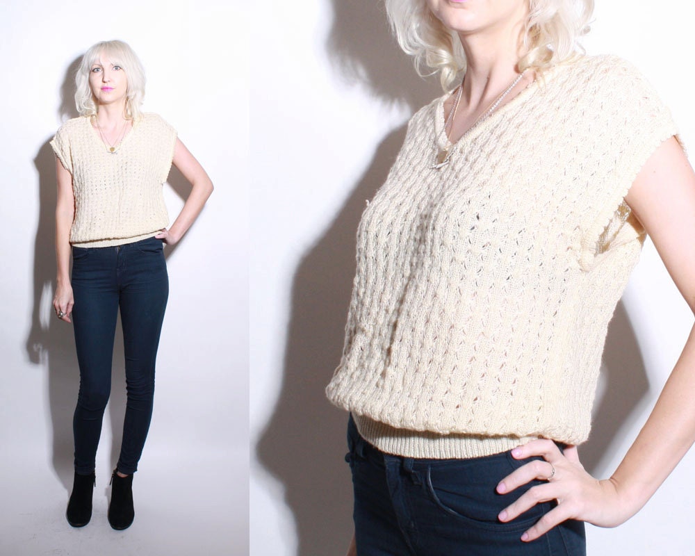 Cap Sleeve Sweater Top Cream