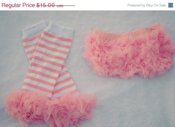 MEMORIAL DAY SALE Chiffon Ruffle Bum Bloomers and Legwarmers Set - Pink and White Stripes