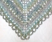 Triangular Shawl Knit Triangle Prayer Shawl Hand Knitted Prom Shoulder Wrap Spring Accessory Blue Green Ocean