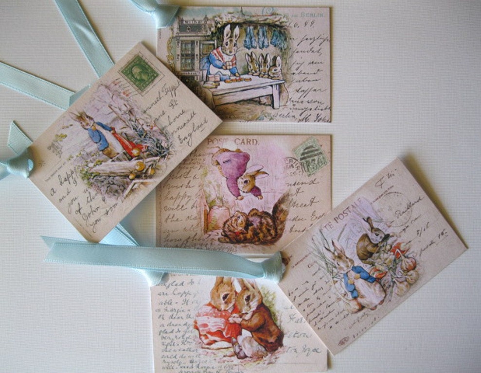 Beatrix Potter Peter Rabbit Gift Tags - Peter Rabbit and Benjamin Bunny - hangtags, gift bag tags - 5 Hangtags - Set 1