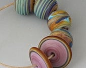 Artisan Pairs - (6) Handmade Lampwork Beads - Blue, Purple, Brown