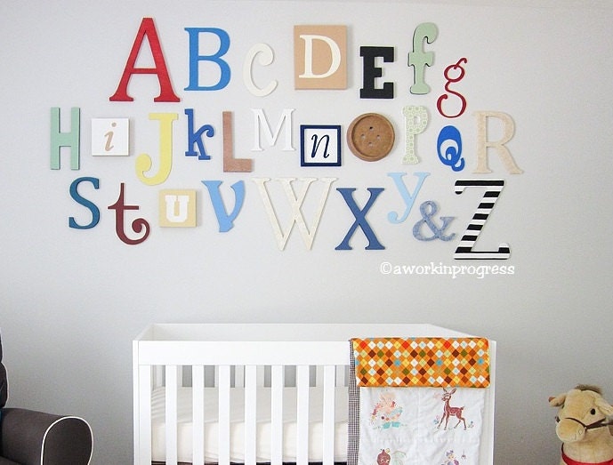 Alphabet Set -Wooden Letters -Alphabet Wall-ABC Wall- PAINTED- 16" to 8" letters various thicknesses