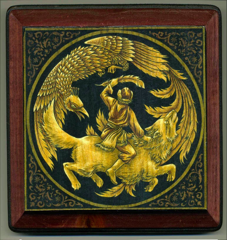 Mounted print wood art-  The Firebird (large)