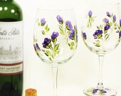 Hand Painted Wine Glasses - Purple Topaz Climbing Roses Fade to Lilac, Spring Green Leaves, Set of 4 12 oz - Mothers Day FREE Personalizing