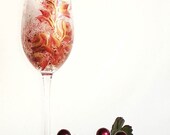 Hand Painted Champagne Flutes - Red and Metallic Gold Roses - Crystal, Set of 2 - Spring Wedding Toasting Flute