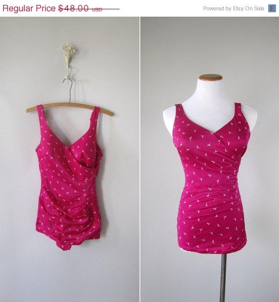 SALE Vintage 1960s Bathing Suit // 60s Hot Pink Maillot // Bough of Berries