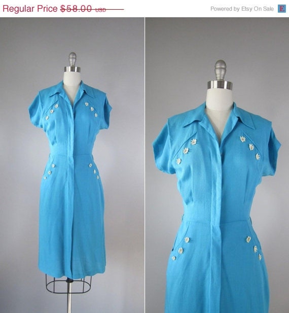 SALE Vintage 1950s Dress // 60s Turquoise Wiggle Dress // Miss Daisy