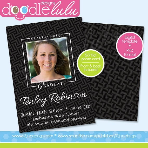 Printable Graduation 2013 5x7 / Black & White / Digital Photo Card Template (Photoshop) PSD from DOODLELULU by 2 june bugs Il_570xn