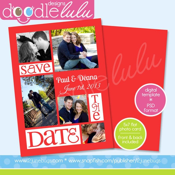 Printable Save The Date 2013 5x7 / Red / Orange Pink Brown / Digital Photo Card Template (Photoshop) PSD from DOODLELULU by 2 june bugs Il_570xn
