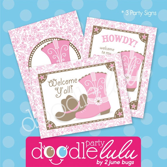 DIY Printable Cowgirl Party Signs - 3 Versions/Designs from DOODLELULU by 2 june bugs Il_570xn