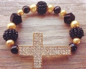 Black & Gold Rhinestone Cross Bracelet