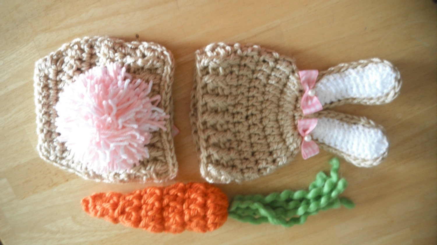 Baby Bunny Hat, Newborn Photo Prop Set, Easter Rabbit  Hat,Diaper Cover - CARROT included