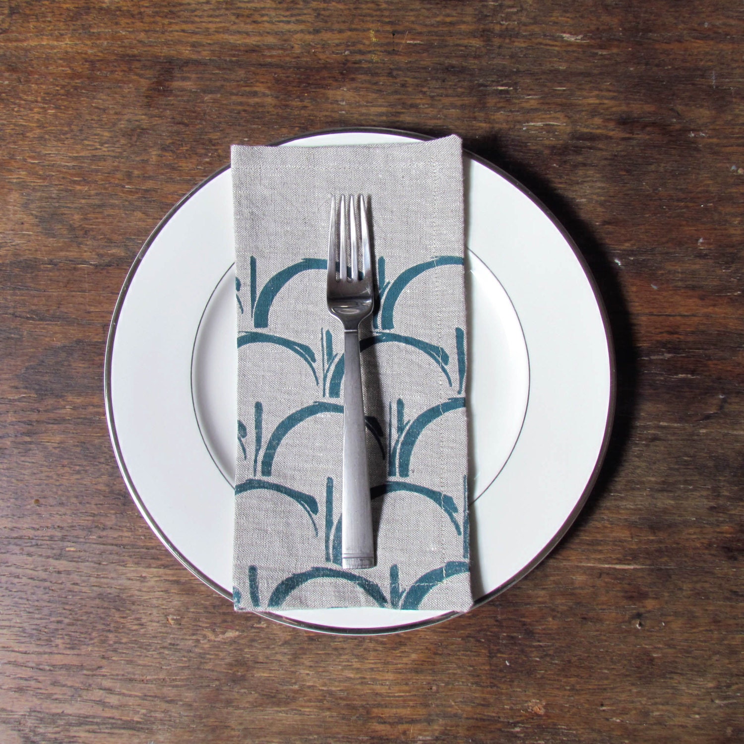 Scallops Linen Napkins, Set of 4, printed in Topaz ink on Oatmeal Linen