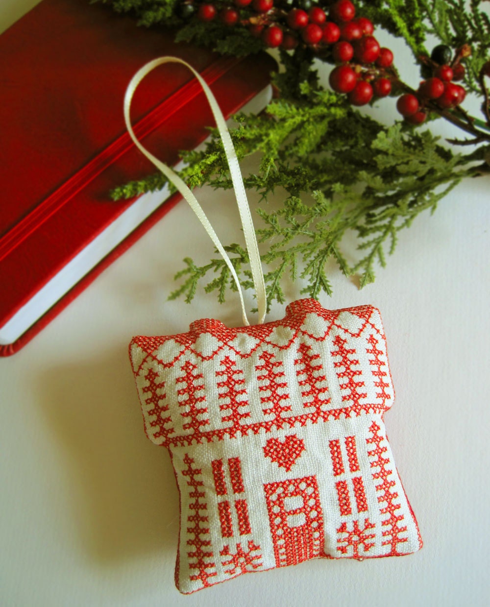 Swedish House Embroidered Christmas Ornament