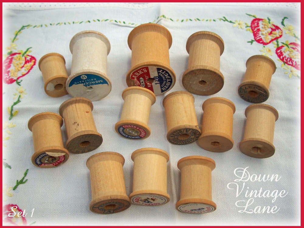 14 Vintage Wooden Thread Spools