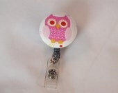 ID Badge Holder Retractable in PINK OWL
