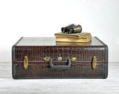 Vintage 1940's Faux Alligator Leather Suitcase  / Leather Luggage