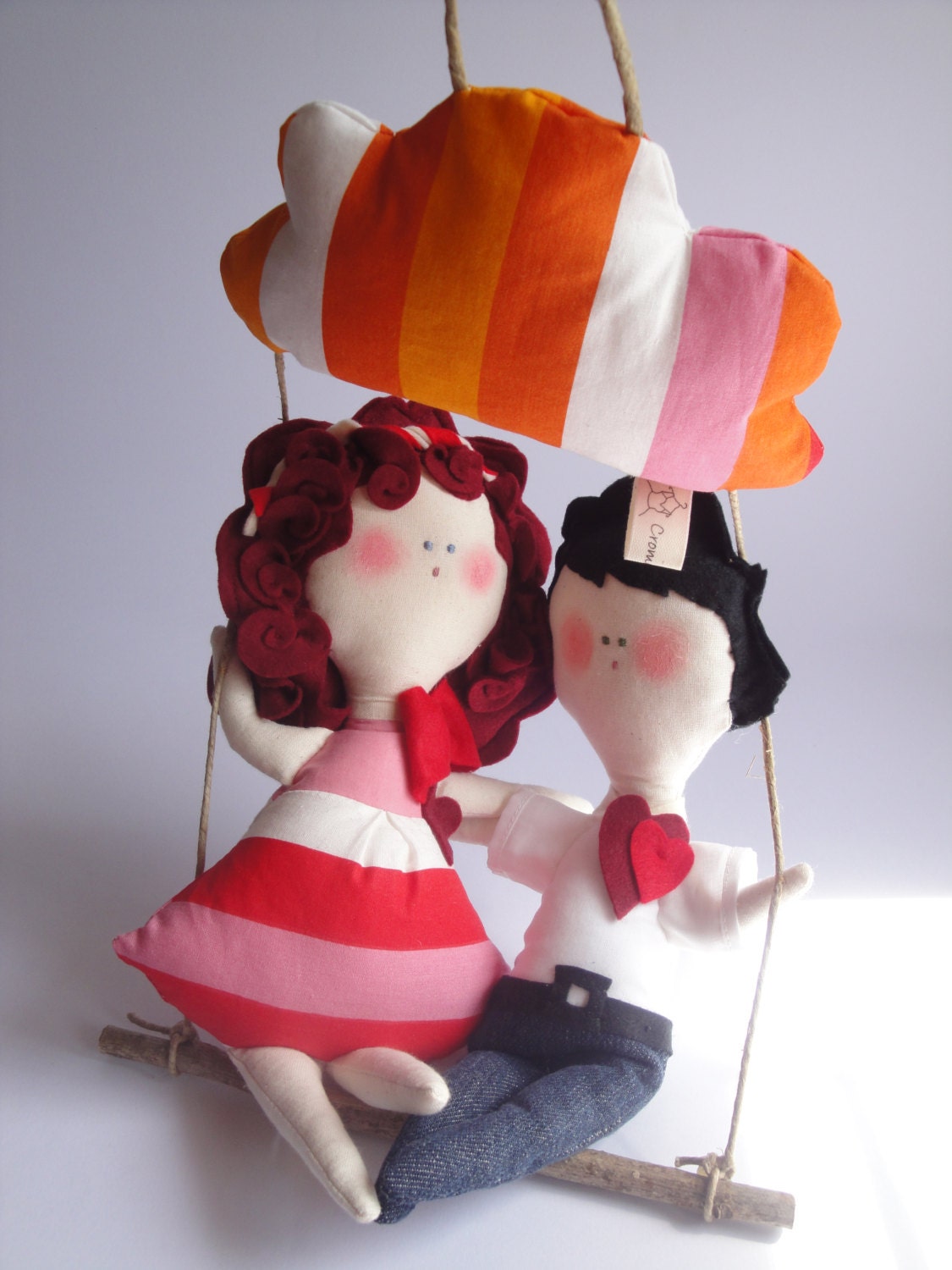 Marisa and Filippo Boy and Girl - sweet dolls hanging under a cloud - Handmade in Italy