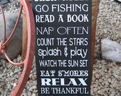 Cabin, lodge, camping, Cottage or Lake Vintage  Rules Sign Typography subway sign art
