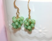Mint Green and Gold Cluster Earrings