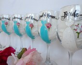 THE ORIGINAL Personalized Hand Painted Bridesmaid Dress White WIne Glasses -  Gift Wrapping Available