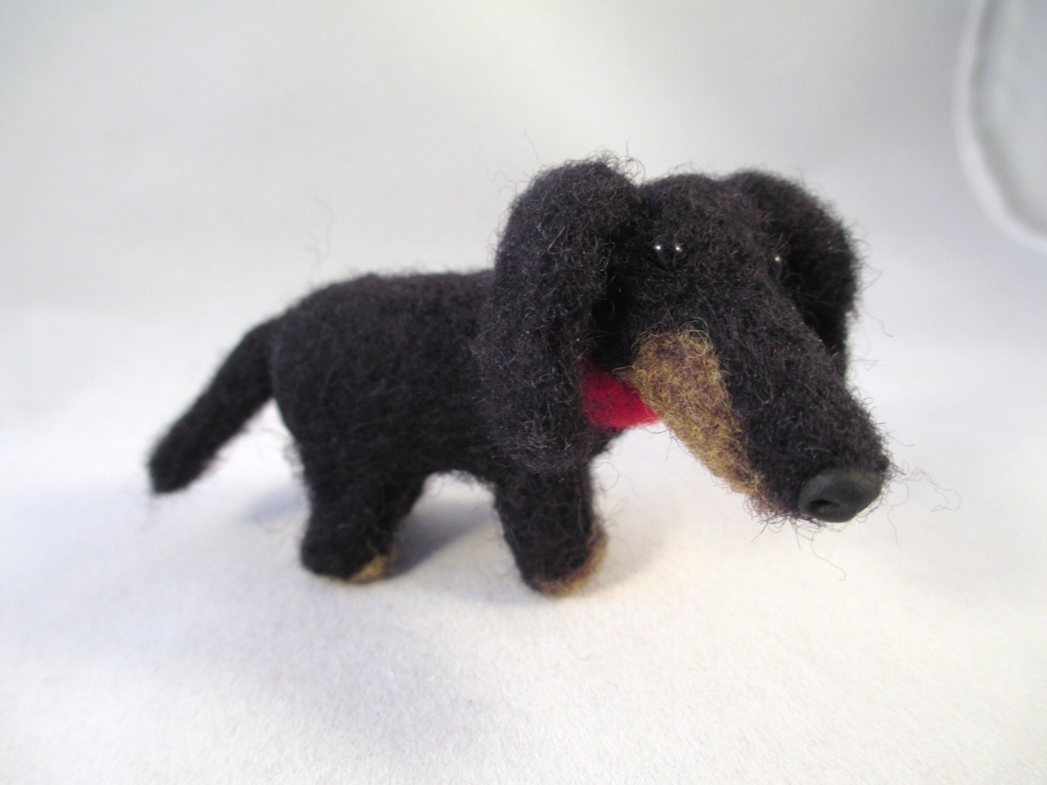 Needle Felt Black and Tan Dachshund Collectible Wool Animal Sculpture