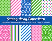 Sailing Away Digital Printable Paper Pack - For Commercial or Personal Use
