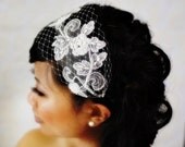 Venetian Bandeau Birdcage Veil with Bridal Lace